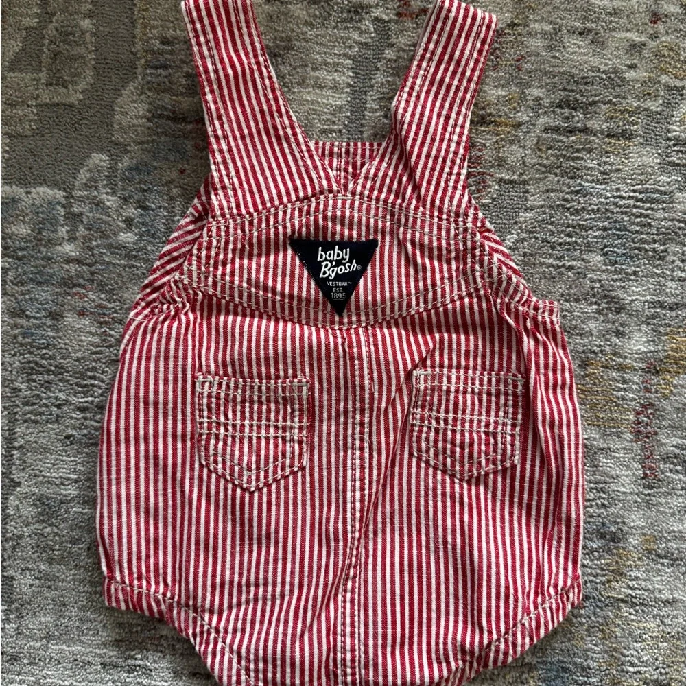 OshKosh B'gosh Red and White Striped Overalls - Picture 2 of 3